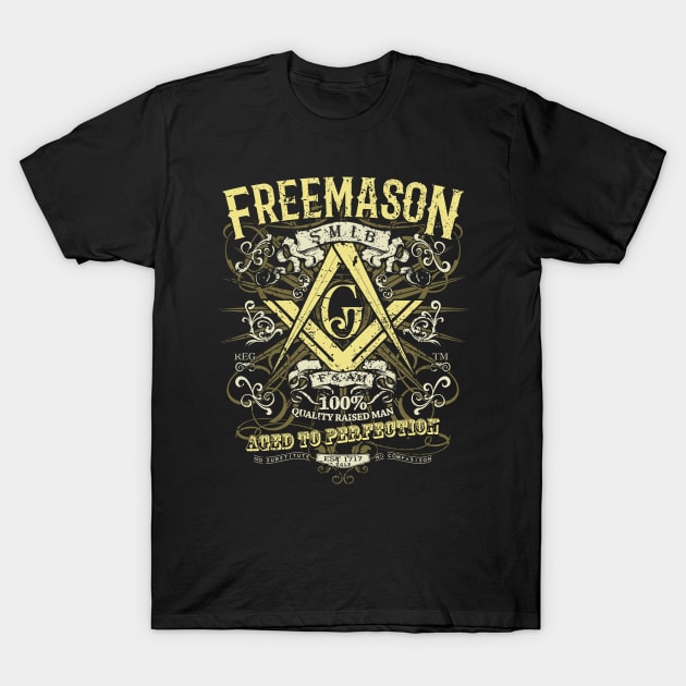 Aged Perfection Square & Compass Masonic Freemason T-Shirt by Master Mason Made